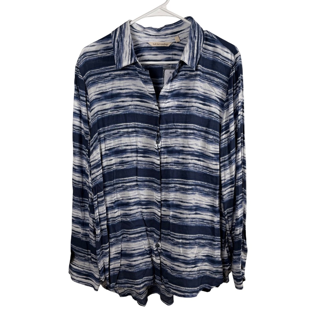 NWT Soft Surroundings Palm Coast Shirt Womens XL Blue Coastal Travel Lightweight